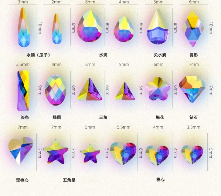 Top Quality flat back shaped rhinestones! 100pcs mix shapes nail art crystal without glue Non hotfix strass