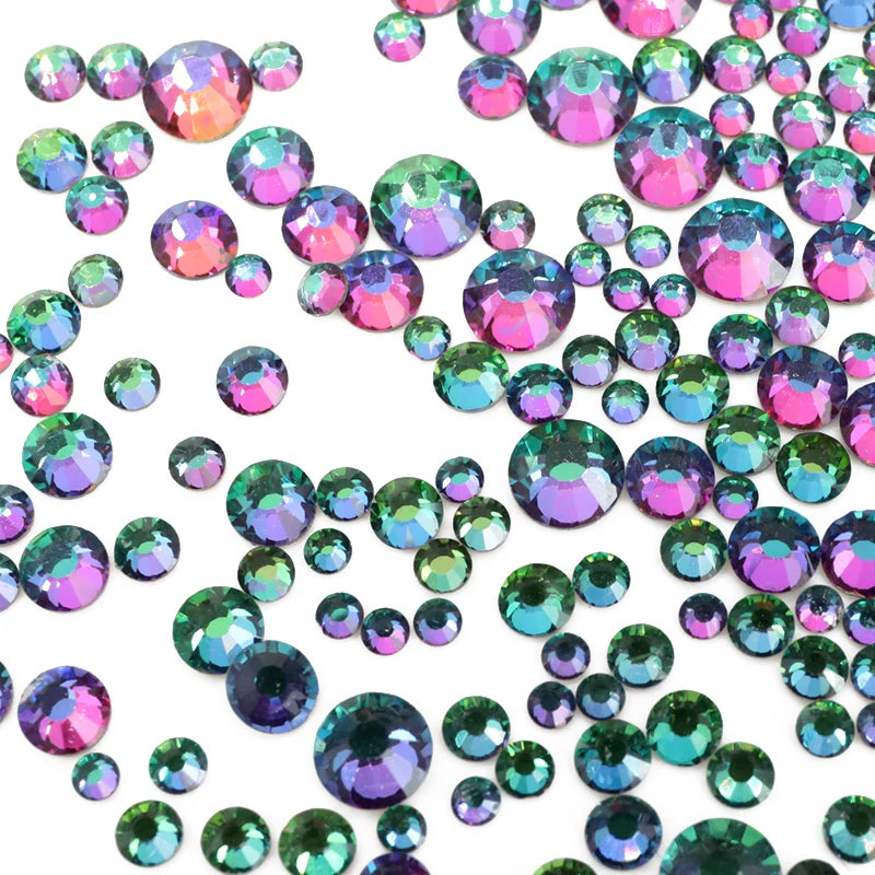 Multi Sizes SS4-SS20 Rhinestones Colorful Non Hot-Fix Round Glitter Crystal Flatback Rhinestone 3D Nail Art Decorations