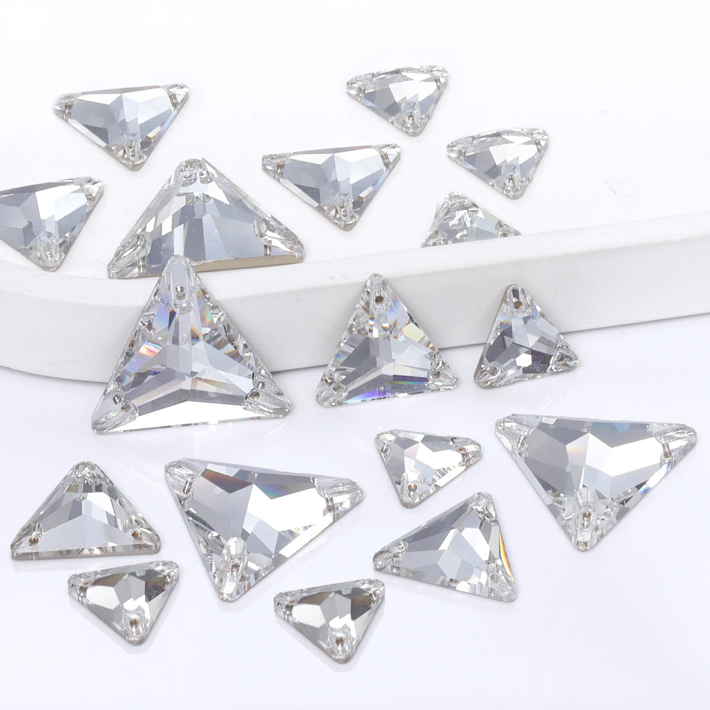 Customizable Triangle Crystal Glass Loose Rhinestones Sew-On Flatback 12mm/16mm/22mm for Wedding Dresses & Garments