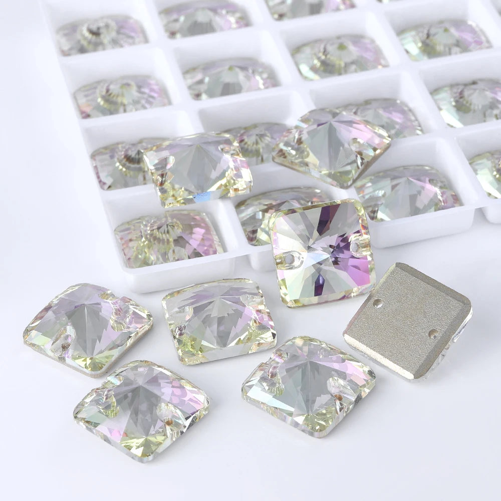 Rivoli Square 15Colors K9 Ready to Ship Glass Sew-on Rhinestone Bling Bling Accessories for Decoration Garments Dress