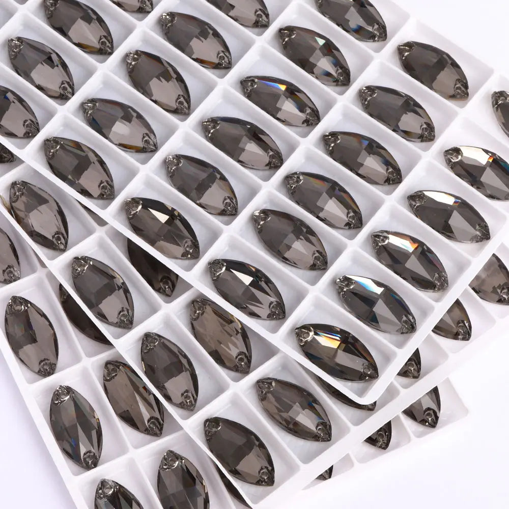 QIYI Factory Top Quality 5A Glass Crystal AB Navette Sew-on Stone Flat Back Coloful Sew on Rhinestones Buttons for Bouquet