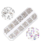 AB 3D Nail Art Rhinestones Wholesale Crystal Suit Rhinestone Bulk Flatback Non Hotfix 12 Grid Box Glass Silver 3 Box Round Shape