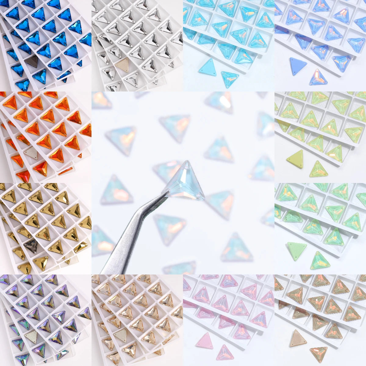3270 Factory Direct 12mm/16mm/22mm Different Sizes 55+ Colors Top Quality Durable Grade AAAAAA Glass Triangle Sew-on Rhinestone