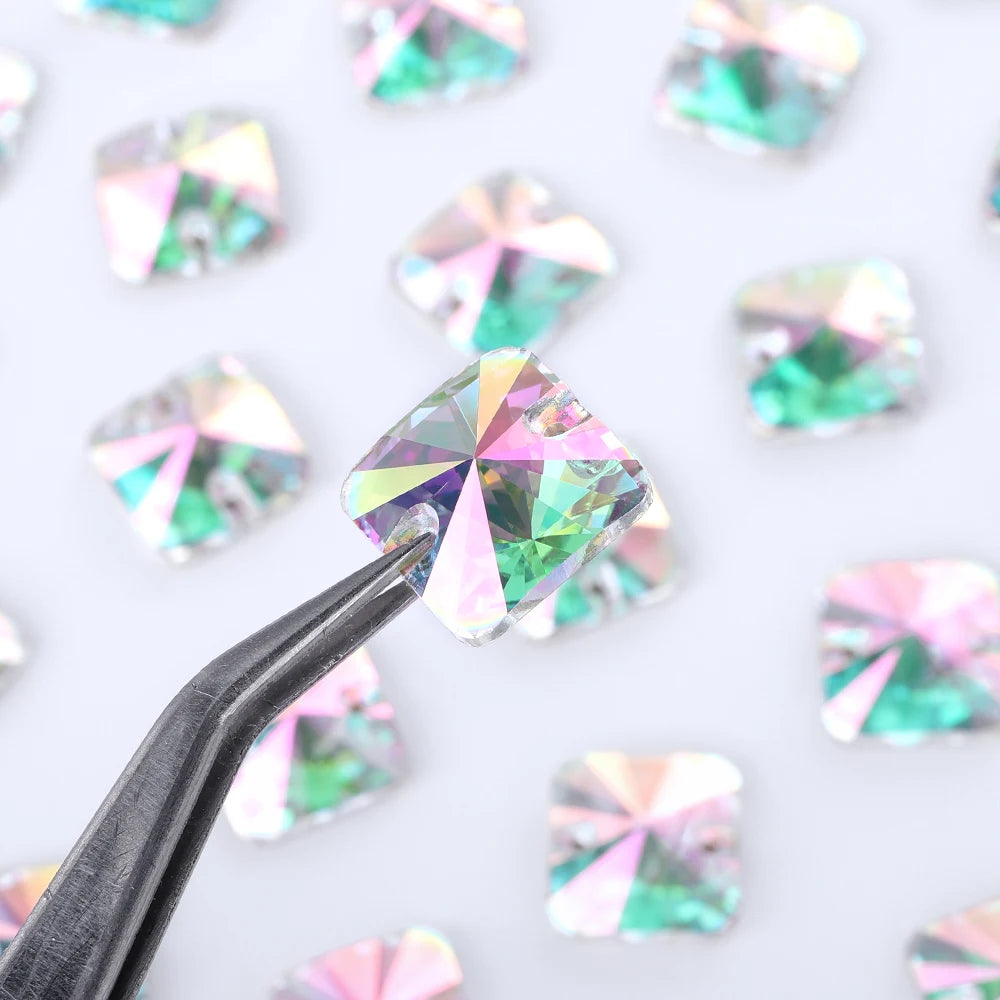 Rivoli Square 15Colors K9 Ready to Ship Glass Sew-on Rhinestone Bling Bling Accessories for Decoration Garments Dress