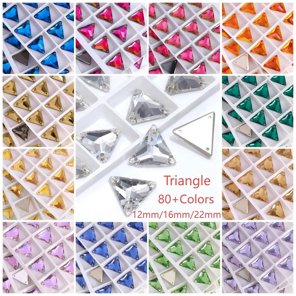 Triangle 12mm 16mm 22mm 80+Colors Sew on Rhinestones 3270  Flat Back Bling Bling Diamond Stone for Fashion Jewelry Clothes