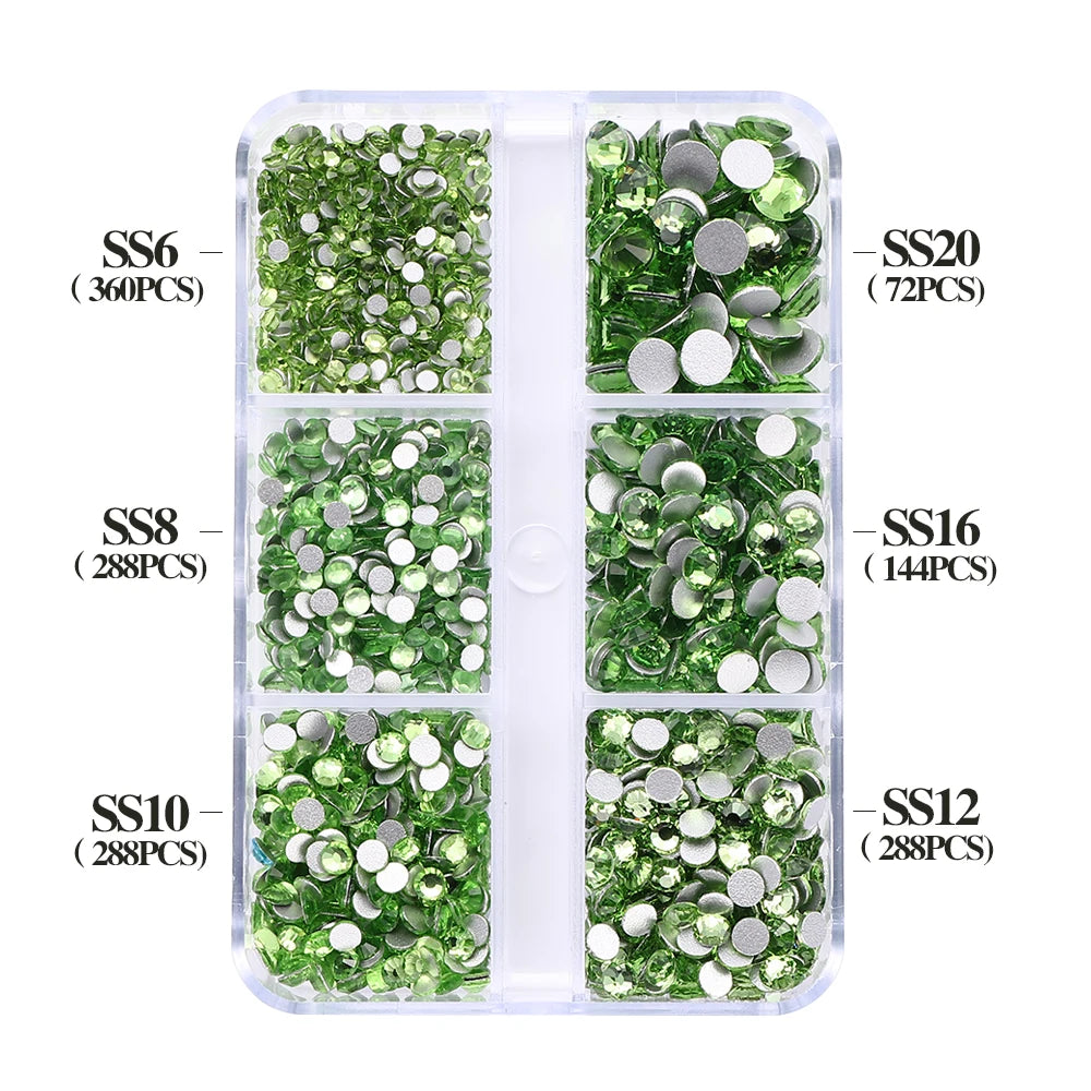 Wholesale 6 Grid Non Hotfix Crystal AB Rhinestone Flatback Glass Rhinestone Mixed Size for Nail Art Decoration