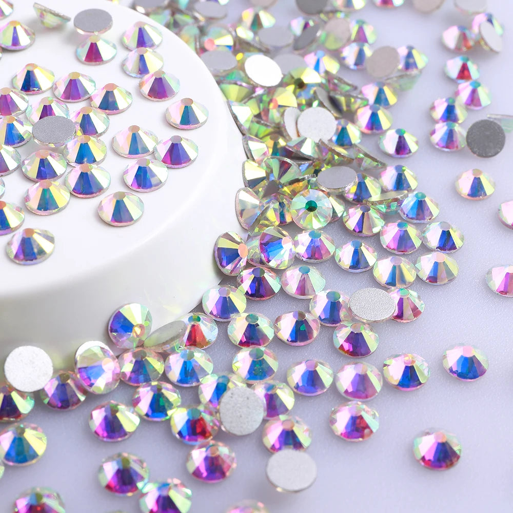 Glitter SS16 SS20 SS30 Peridot AB Flatback Glass Round Crystal Applique Non Hotfix Strass Rhinestones for Nail Art Decoration