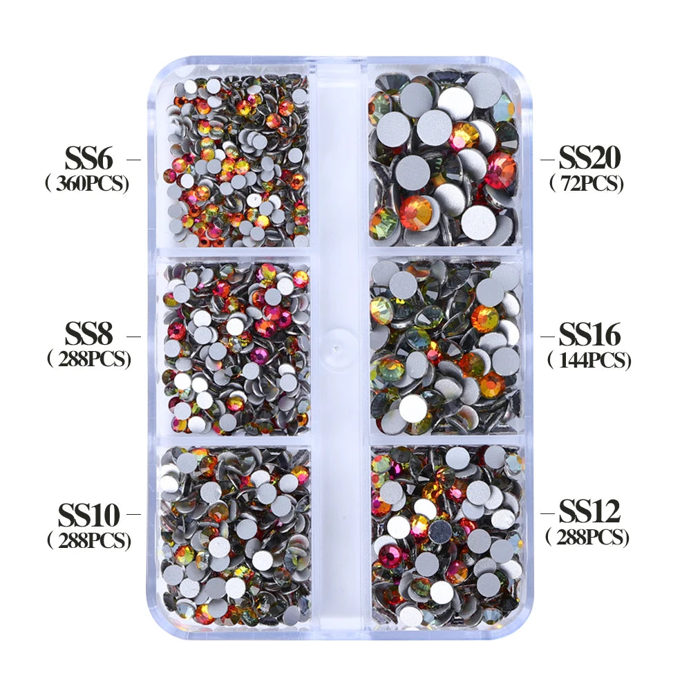 Wholesale 6 Grid Bling Over 80 Colors Mixed Sizes Crystal AB Crystal Glass Flat Back Glass Rhinestones for Clothing