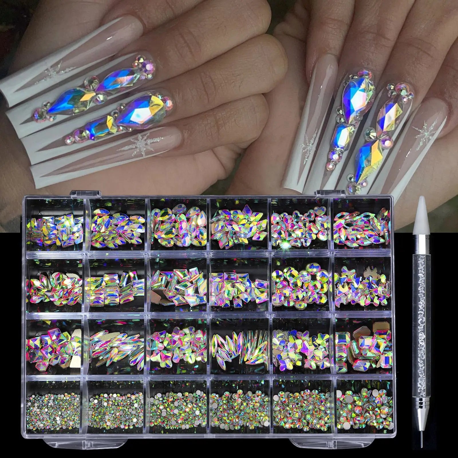 Song Shuo Hot Sales Mix Size Nails Art Crystal Cristal Decoration Red Flat Back Rhinestone Set Kits Stone for Nail