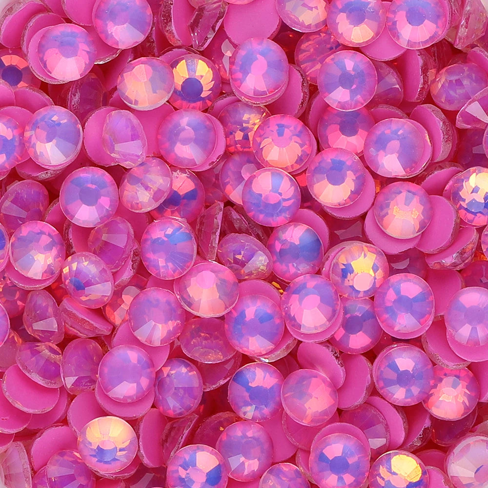 34Kinds Pink Color SS6-SS30 Crystal Rhinestones Ready Stock Non Hotfix Glue on Rhinestones for Gymnastics Performance Clothing