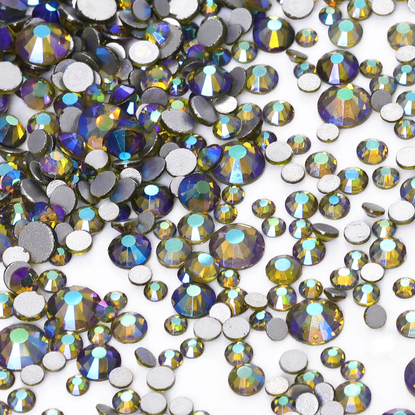 QIYI High Quality Glass Crystal AB Rhinestones  Mixed Size Ss3-ss20  Non Hotfix Flatback Crystal Rhinestones for Clothing Fabric
