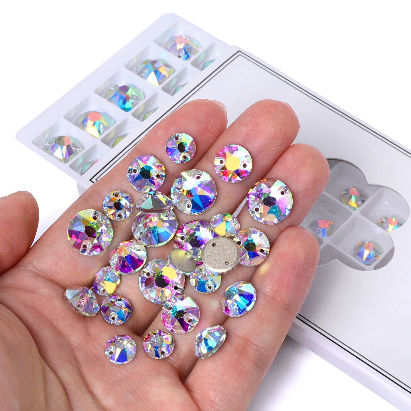 Crystal AB Sew on Rhinestones with 2 Holes Glitter Strass Flatback Glass Stones and Crystals for Bags Nail Art & Garment Use