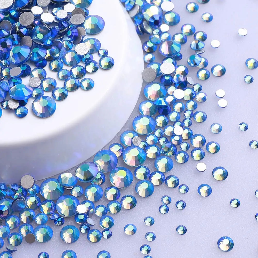 Wholesale 100 Colors Ss4-ss20 Mix Size Strass Crystal Rhinestones Non Hotfix Round Glass Stones Glue on Nail Gems Decoration