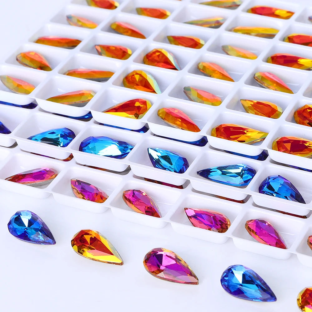 QIYI K9 Glass Tear Drop Shape Effect Color High Quality Fancy Shape Sparkling Bright Shining Point Back Stones for Decoration