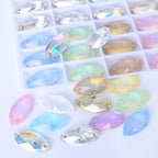 QIYI Factory Top Quality 5A Glass Crystal AB Navette Sew-on Stone Flat Back Coloful Sew on Rhinestones Buttons for Bouquet