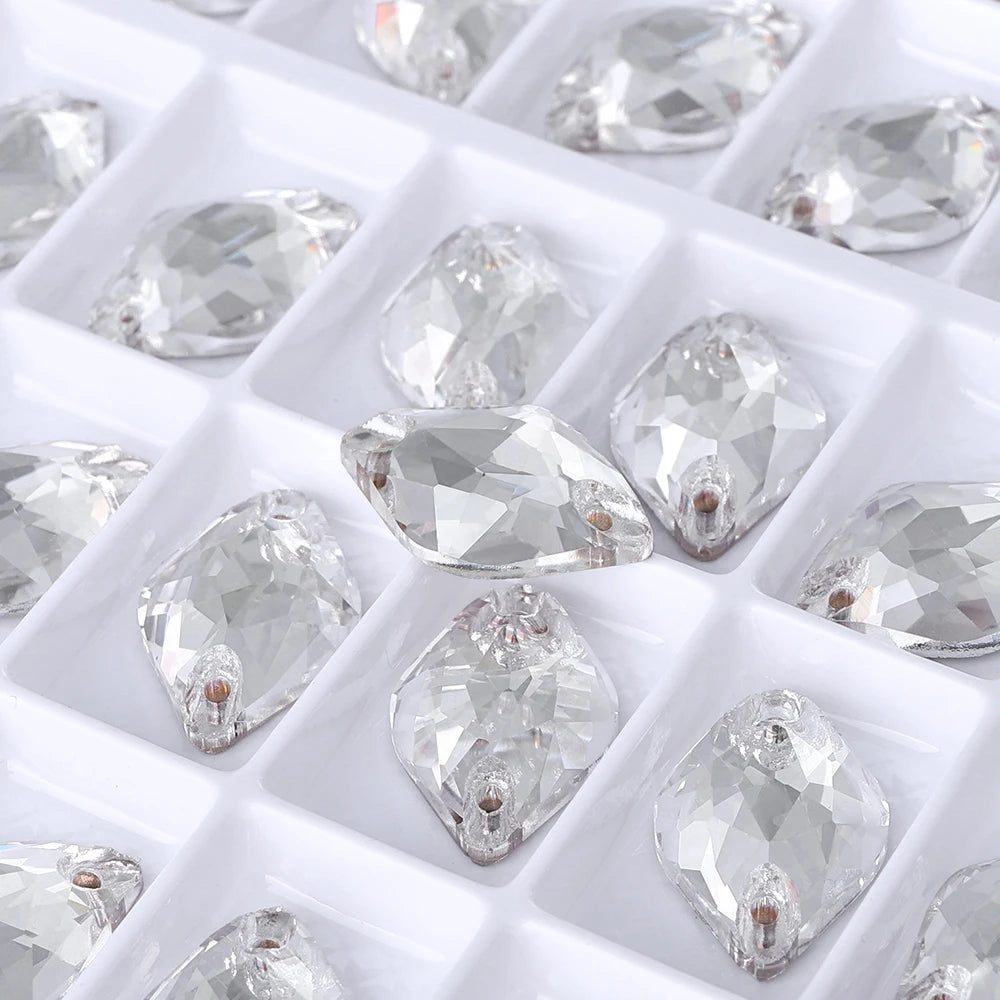 QIYI Lemon Shape Sew-On Rhinestones 55 Colors 9x14mm/12x18mm Glass Rivoli Shape Minimalist Luxury Design for Garment Shoes Bags