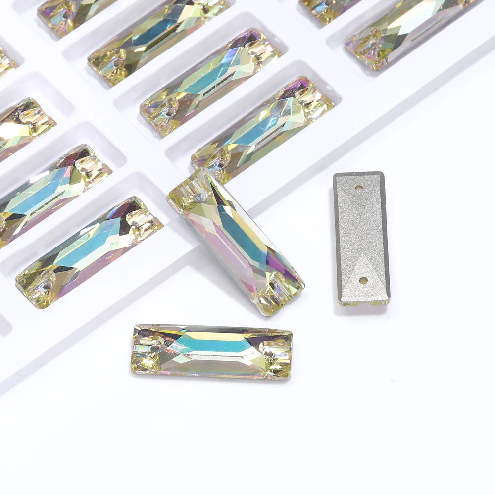 2024 QIYI 14+ Different Colors and Size Long Strip Shape Flat Back Pure Hard Glass Crystal Sew-on Rhinestones for Garment