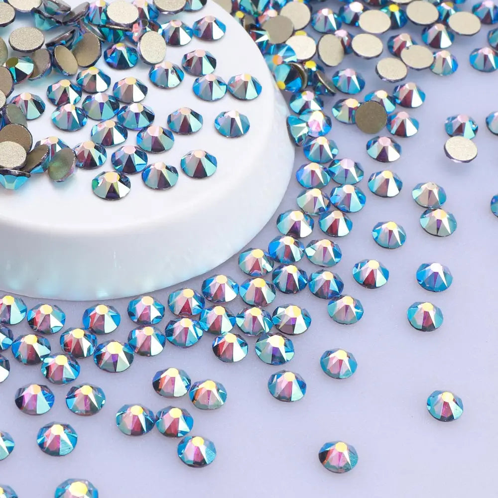 High Quality 16 Cut Facets  Crystal AB Rhinestone Gold Base Non Hot Fix Flatback  Rhinestones Bulk for Dress