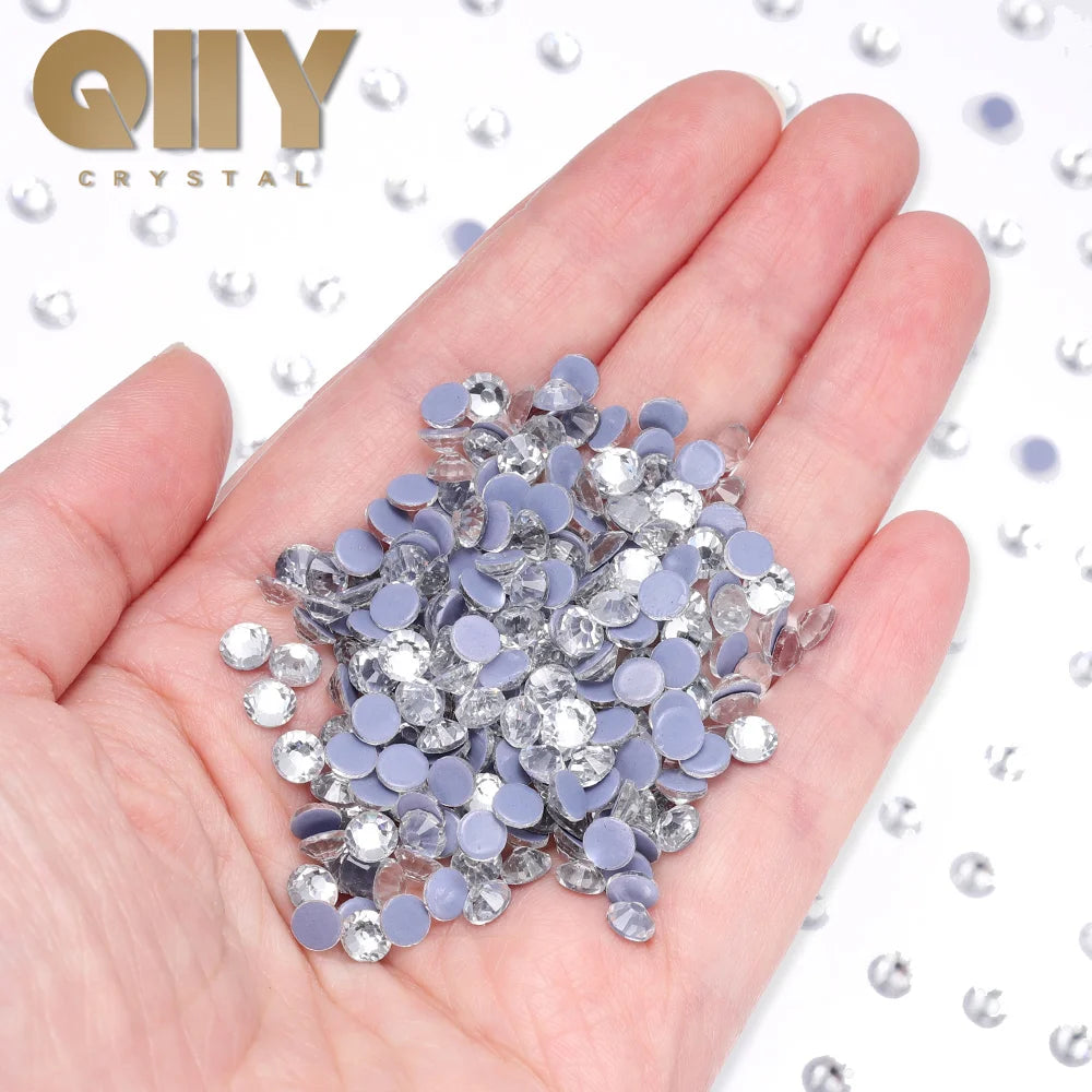QIYI Hot-Fix Crystal Black Glass Flat Back  Applique Technique  Bulk Purchasing Various Rhinestones for Wedding Dresses Shoes
