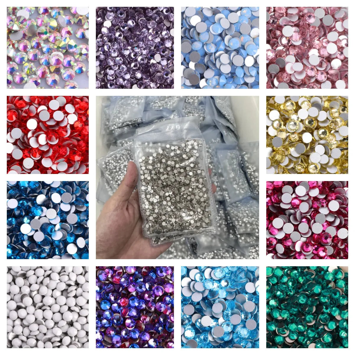 Wholesale High Quality Non Hotfix Rhinestone Diamond Strass Flatback Glass Crystal Rhinestones Bulk for Cloth DIY Crafts