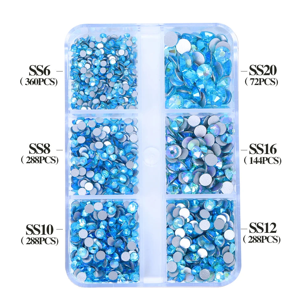 Wholesale 6 Grid Bling Over 80 Colors Mixed Sizes Crystal AB Crystal Glass Flat Back Glass Rhinestones for Clothing
