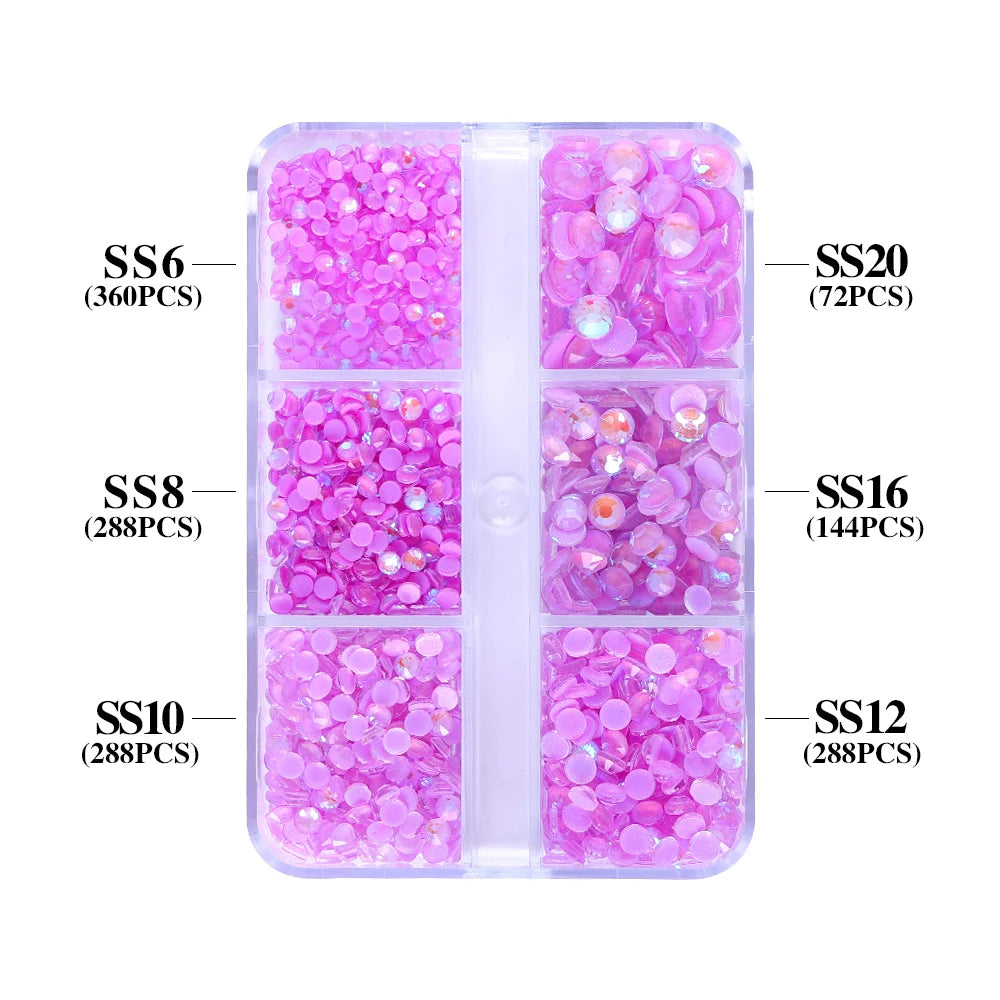 QIYI Nail Decoration Mocha Neon 1440pcs Multi Size 6 Grid Box Glass Nail Charms Rhinestones Wholesale Bulk Crystal Stone