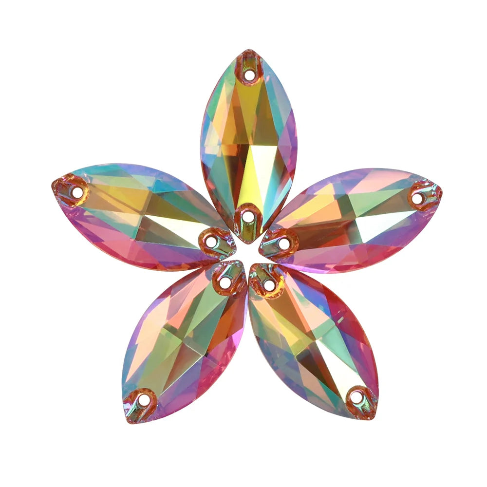 Wholesale Navette 55 Colors Shimmer Sew-on Rhinestones Horse Eye Glass Gems Clothing Flatback Sewing Stones for Jewelry Cloth
