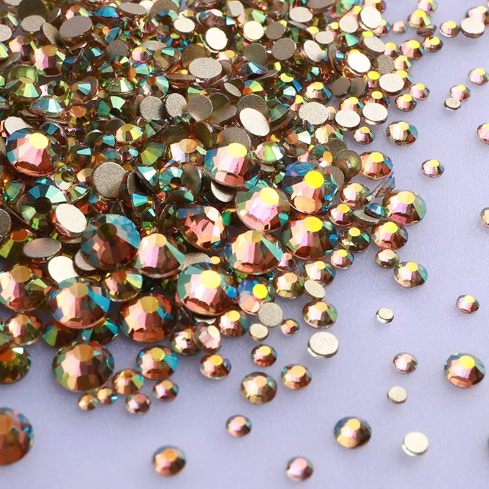 Multi Sizes SS4-SS20 Rhinestones Colorful Non Hot-Fix Round Glitter Crystal Flatback Rhinestone 3D Nail Art Decorations