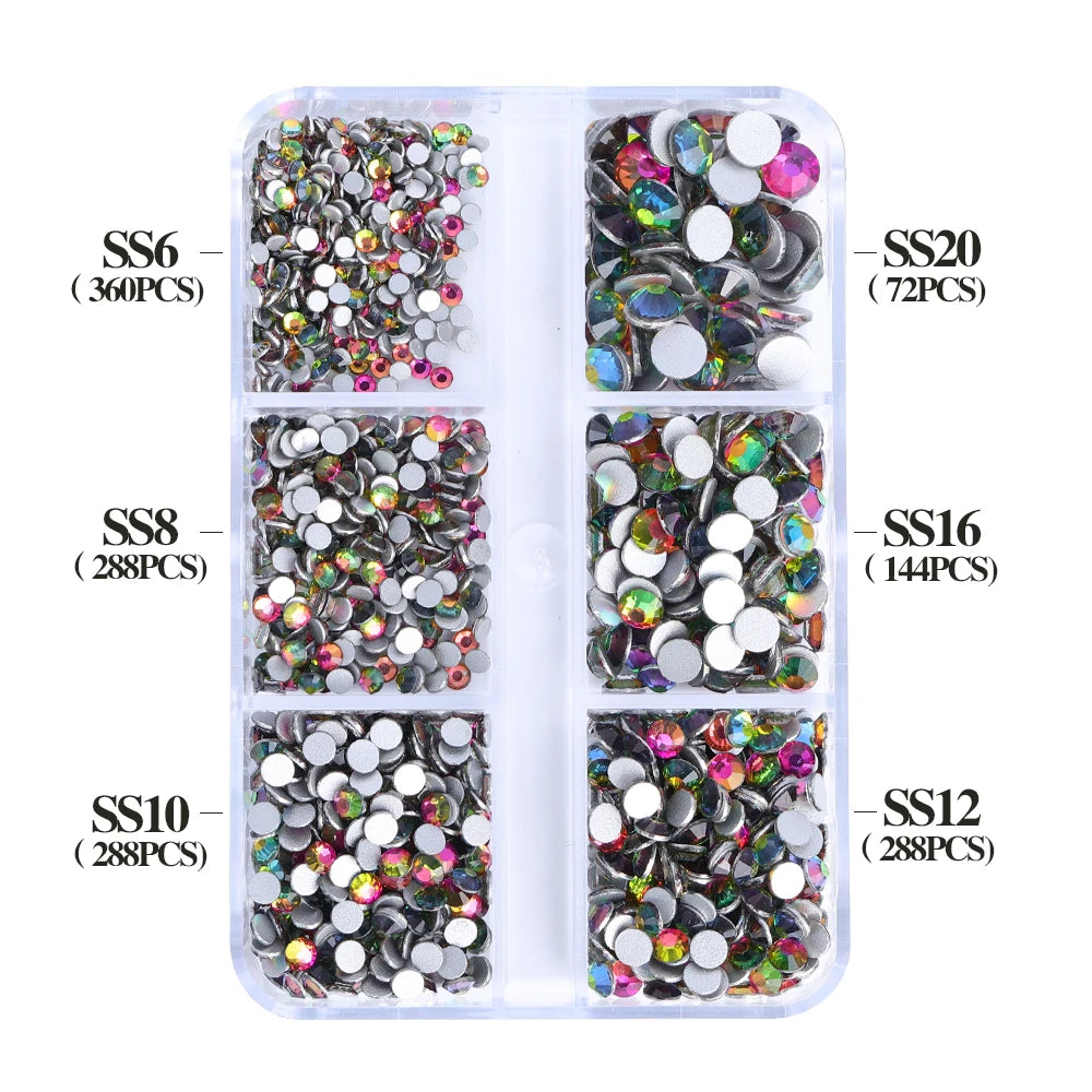 Wholesale 6 Grid Bling Over 80 Colors Mixed Sizes Crystal AB Crystal Glass Flat Back Glass Rhinestones for Clothing