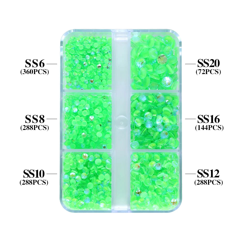 QIYI Nail Decoration Mocha Neon 1440pcs Multi Size 6 Grid Box Glass Nail Charms Rhinestones Wholesale Bulk Crystal Stone