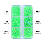 QIYI Nail Decoration Mocha Neon 1440pcs Multi Size 6 Grid Box Glass Nail Charms Rhinestones Wholesale Bulk Crystal Stone