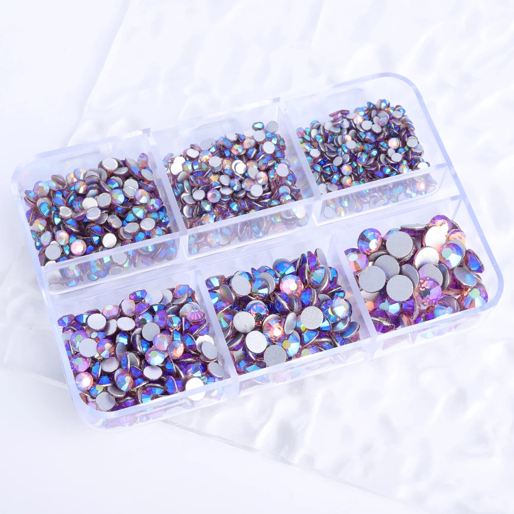 Wholesale 6 Grid Bling Over 80 Colors Mixed Sizes Crystal AB Crystal Glass Flat Back Glass Rhinestones for Clothing