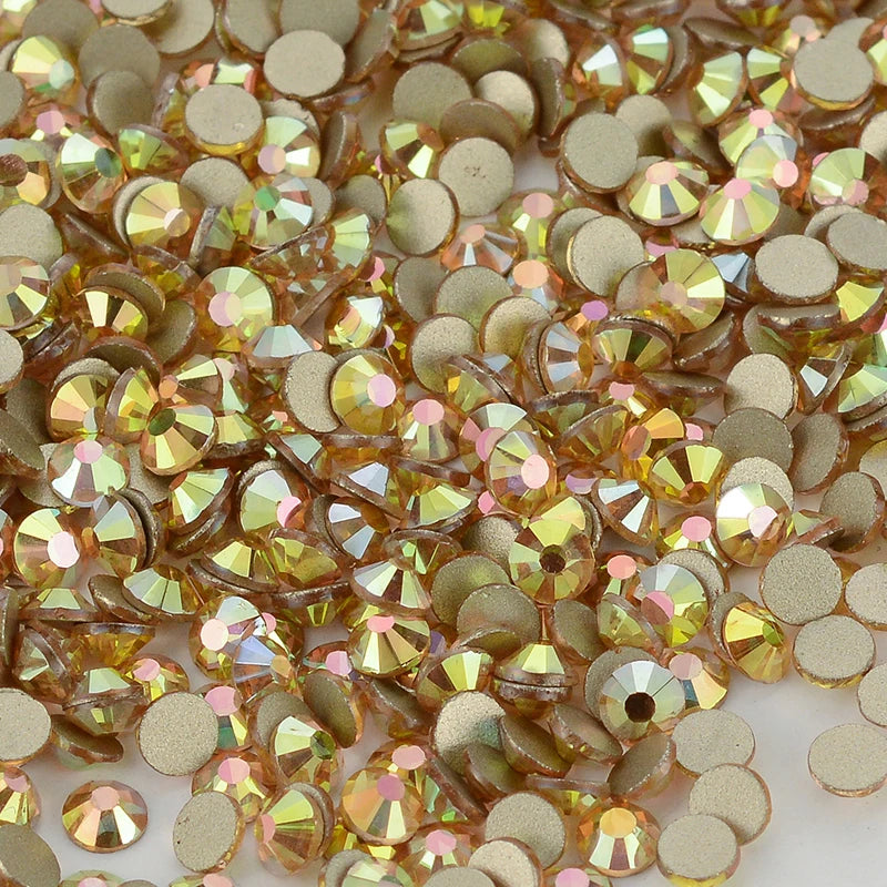 QY Golden Back Glass Rhinestones Non Hot-Fix Round Glitter Crystal Flatback Rhinestone 3D Nail Art Decorations