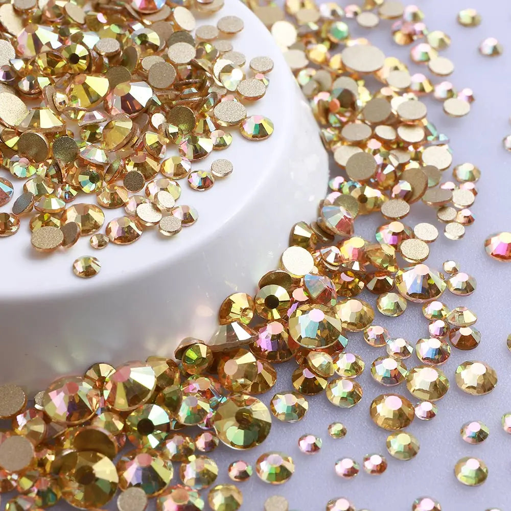 Wholesale Rhinestones 200 Colors 1440pcs  Mix Size Glue on Glass Flat Back Rhinestone Bulk Glass Rhinestone Crystal for Garment