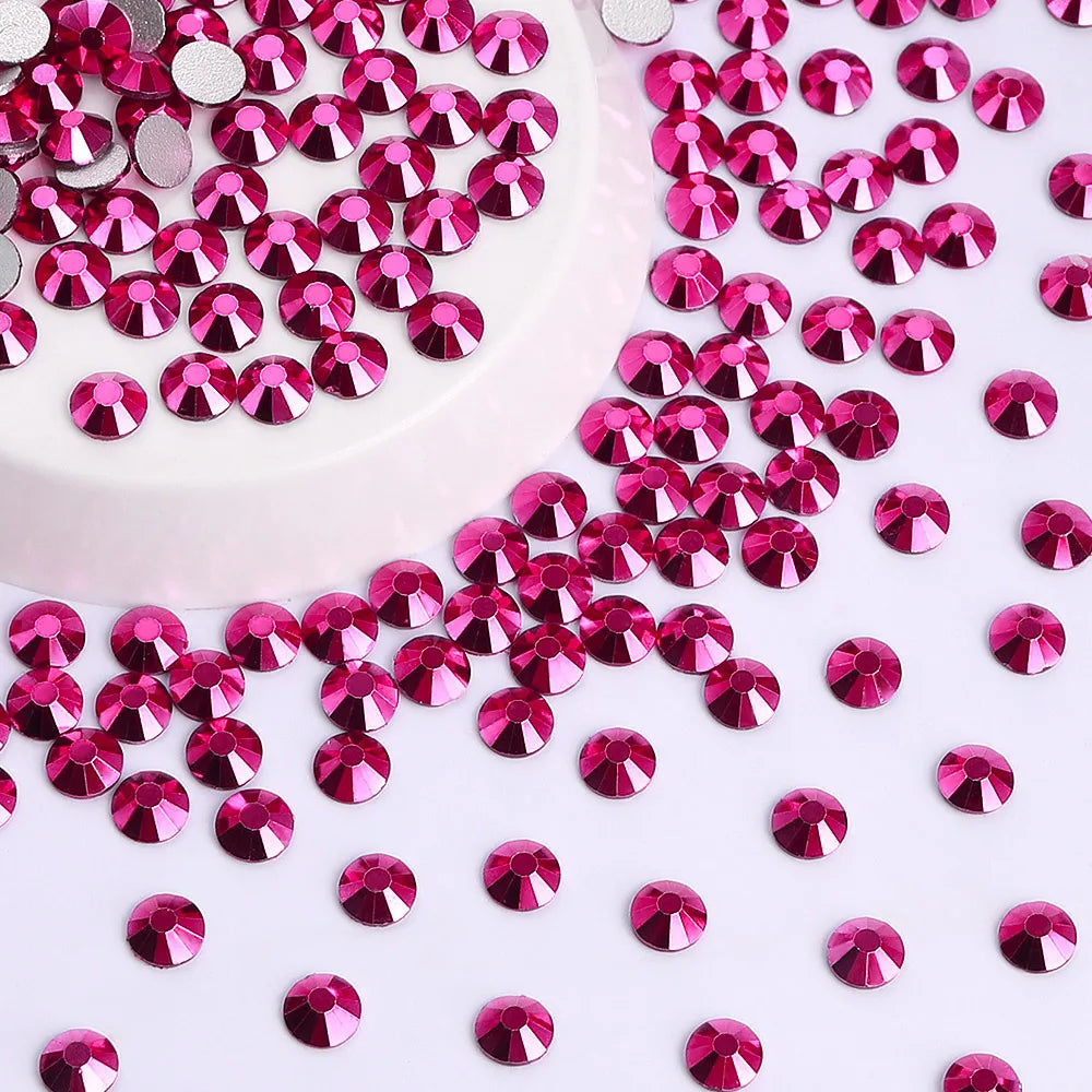 Wholesale 1440pcs Customize Flat Back Crystal Rhinestones Mineral Fuchsia Nail Charms Diamond Glass Bulk for Jewelry