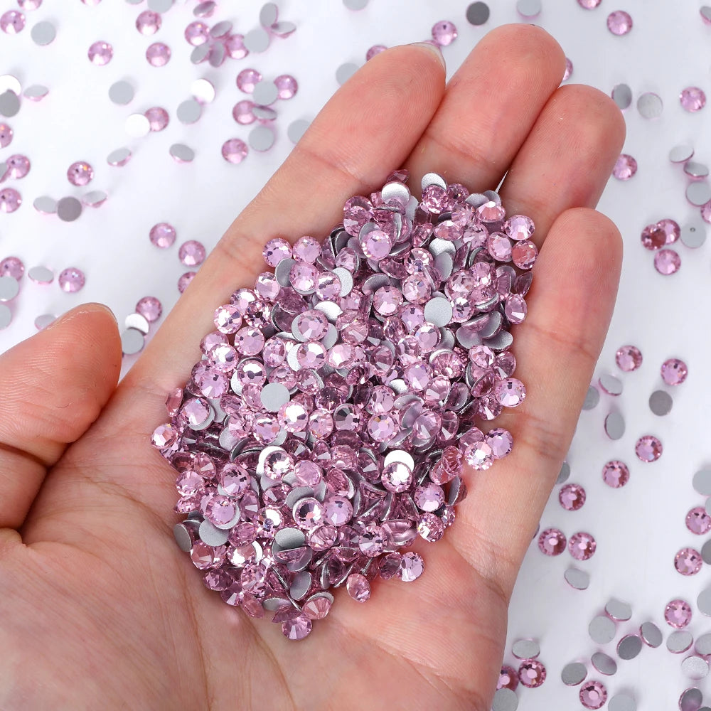 34Kinds Pink Color SS6-SS30 Crystal Rhinestones Ready Stock Non Hotfix Glue on Rhinestones for Gymnastics Performance Clothing