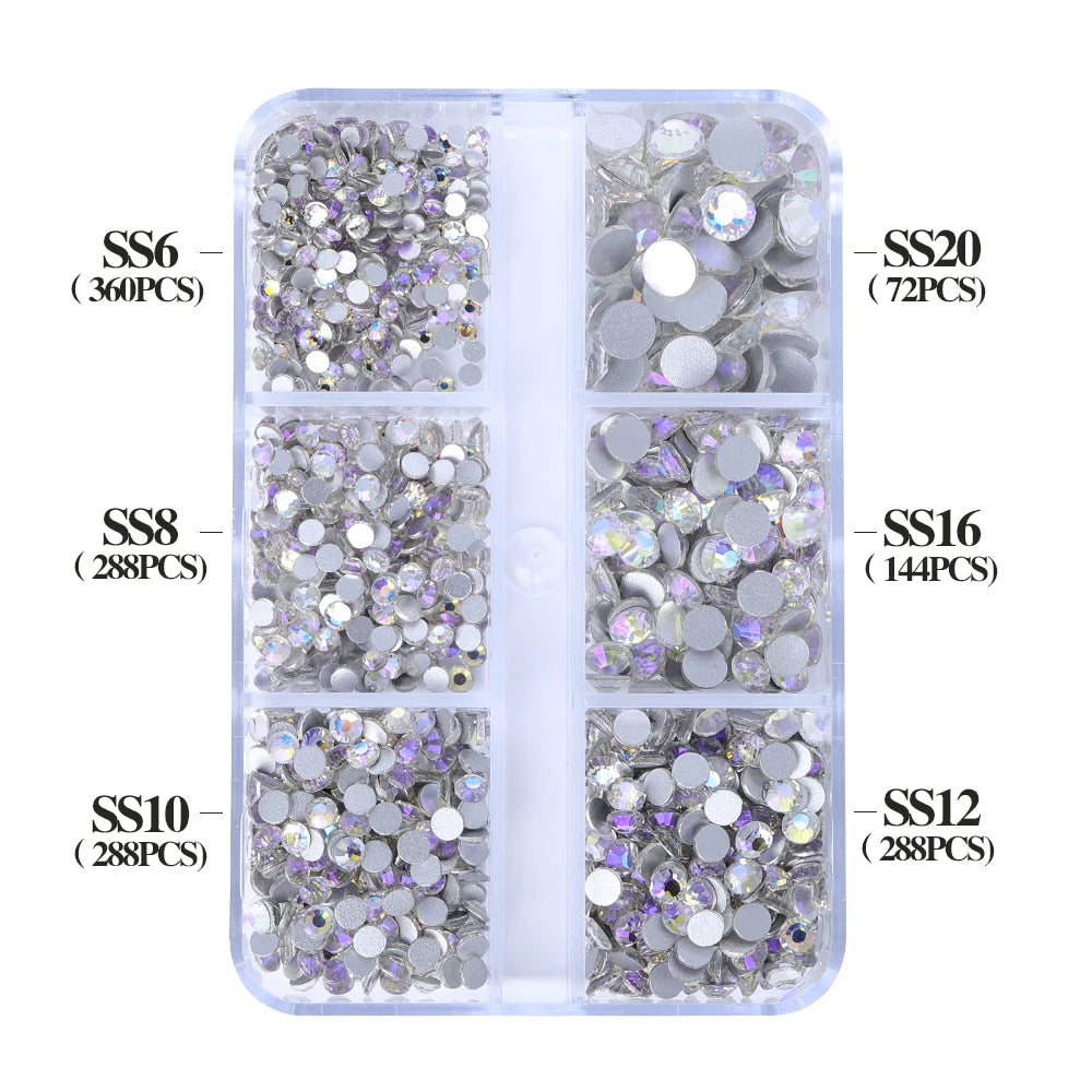 Wholesale 6 Grid Bling Over 80 Colors Mixed Sizes Crystal AB Crystal Glass Flat Back Glass Rhinestones for Clothing