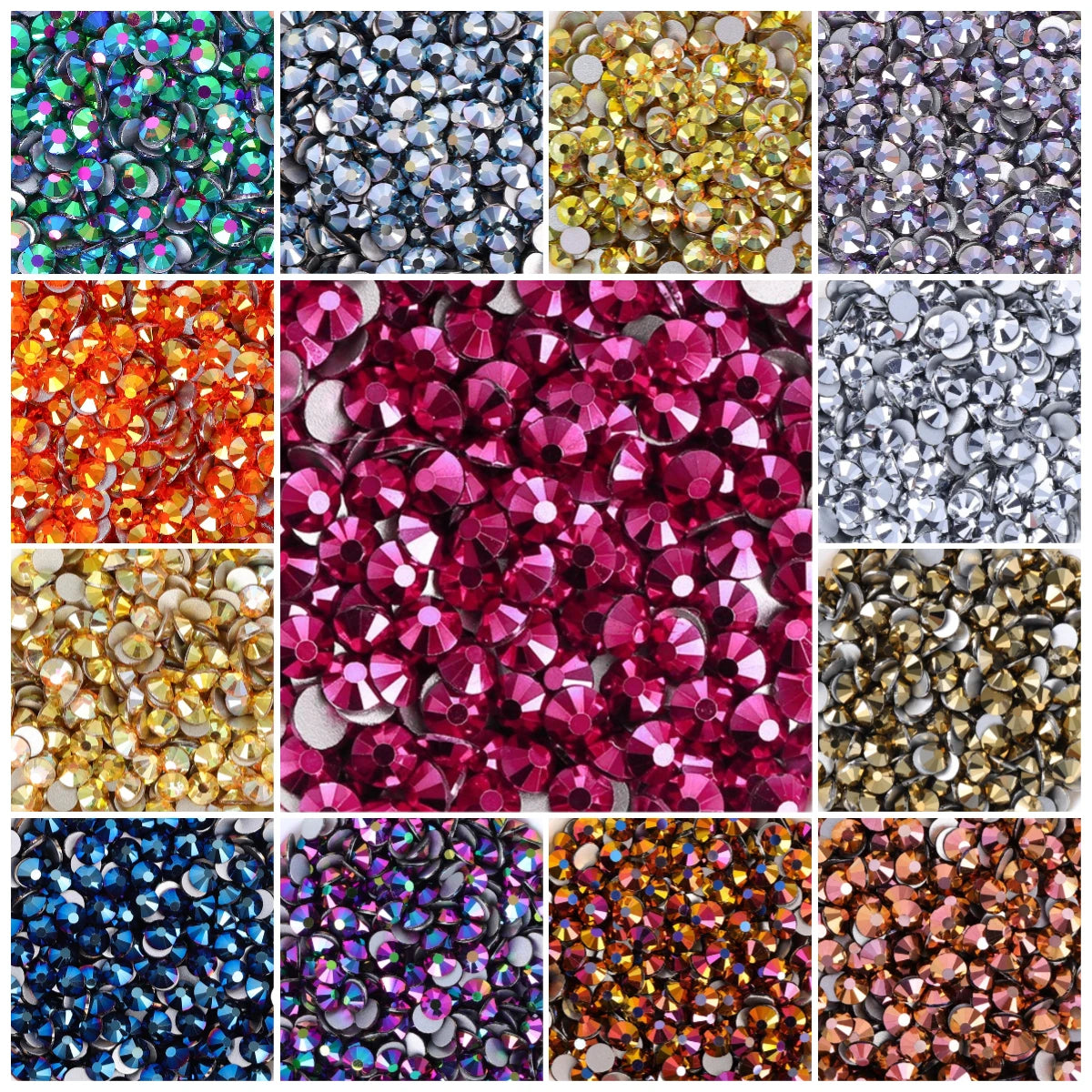 22 Kinds Metallic Colors Mineral Colors Fuchsia Rhinestone Non Hotfix Flat Back Crystal Glass  for Decorative Perfume Crafts