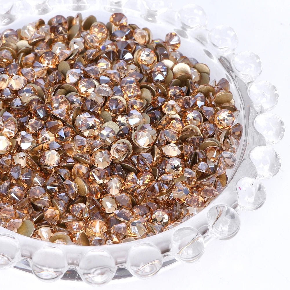 SS10-SS40 Colorful Non Hotfix Rhinestones Golden Base Flat Back Bling Glitter Glass Stones Crystal Strass Diamond for Nail