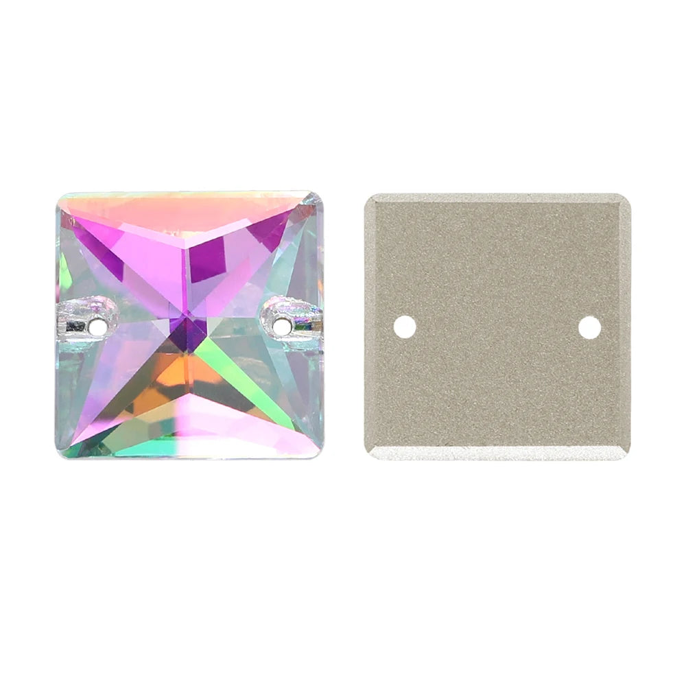 Wholesale Custom Square Sew-on Loose Rhinestones 5A Quality Crystal FlatBack 2 Holes 12 Facets Sewing Bling Decoration
