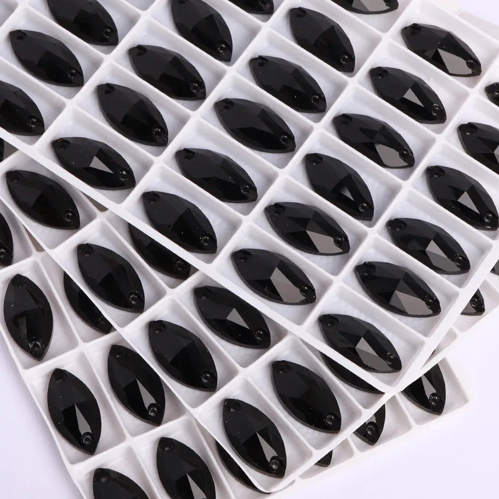 QIYI Factory Top Quality 5A Glass Crystal AB Navette Sew-on Stone Flat Back Coloful Sew on Rhinestones Buttons for Bouquet