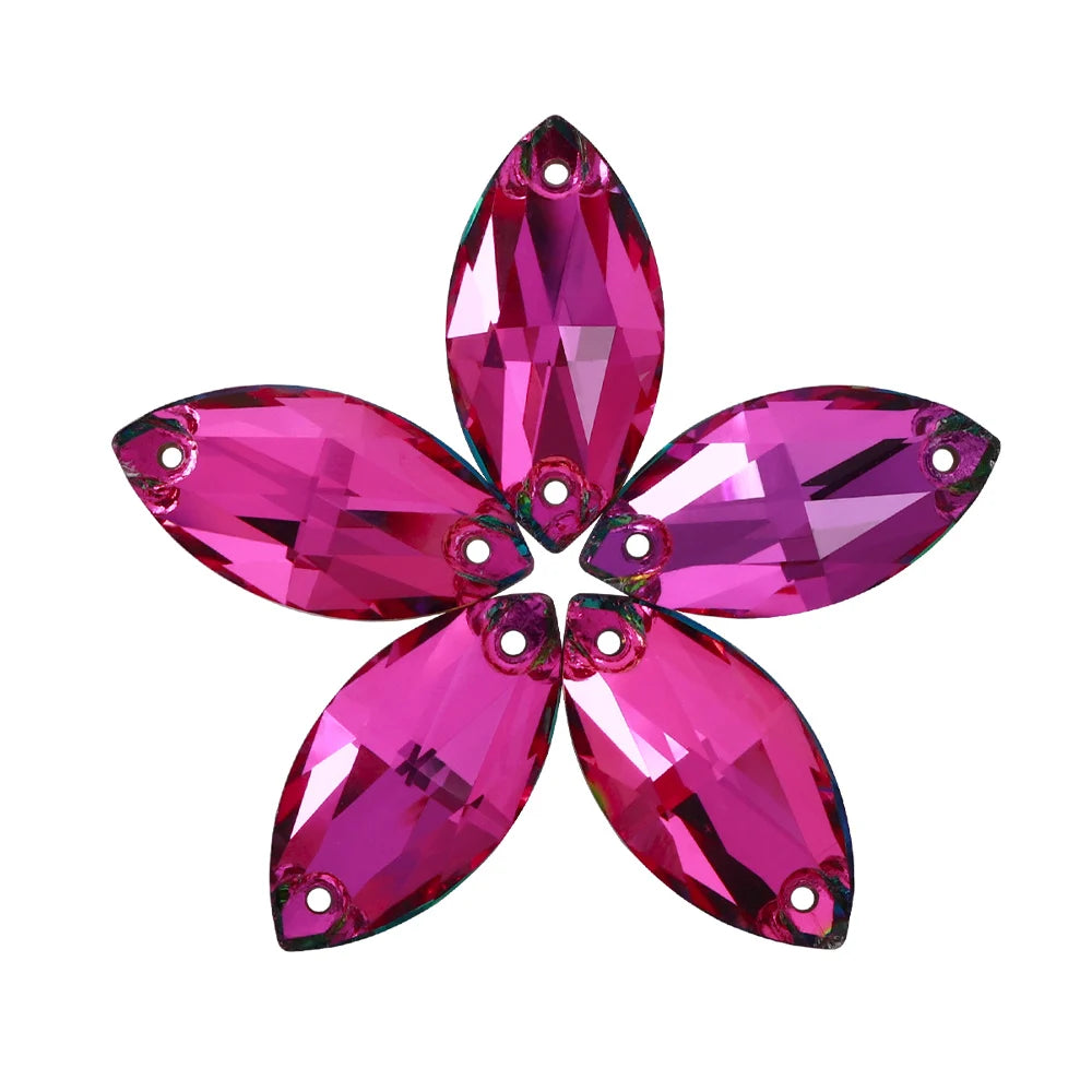 Wholesale Navette 55 Colors Shimmer Sew-on Rhinestones Horse Eye Glass Gems Clothing Flatback Sewing Stones for Jewelry Cloth