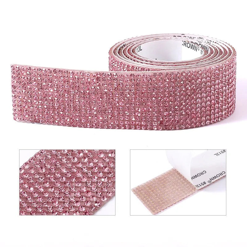 QIYI Wholesale Rhinestone Tape Self Adhesive Rhinestones Trimming Bling Crystal Glass Sheets Roll Wrap Sticker for Tumbler
