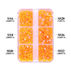 QIYI Nail Decoration Mocha Neon 1440pcs Multi Size 6 Grid Box Glass Nail Charms Rhinestones Wholesale Bulk Crystal Stone