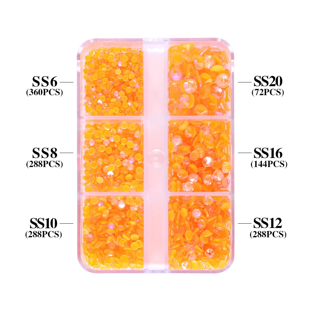 QIYI Nail Decoration Mocha Neon 1440pcs Multi Size 6 Grid Box Glass Nail Charms Rhinestones Wholesale Bulk Crystal Stone