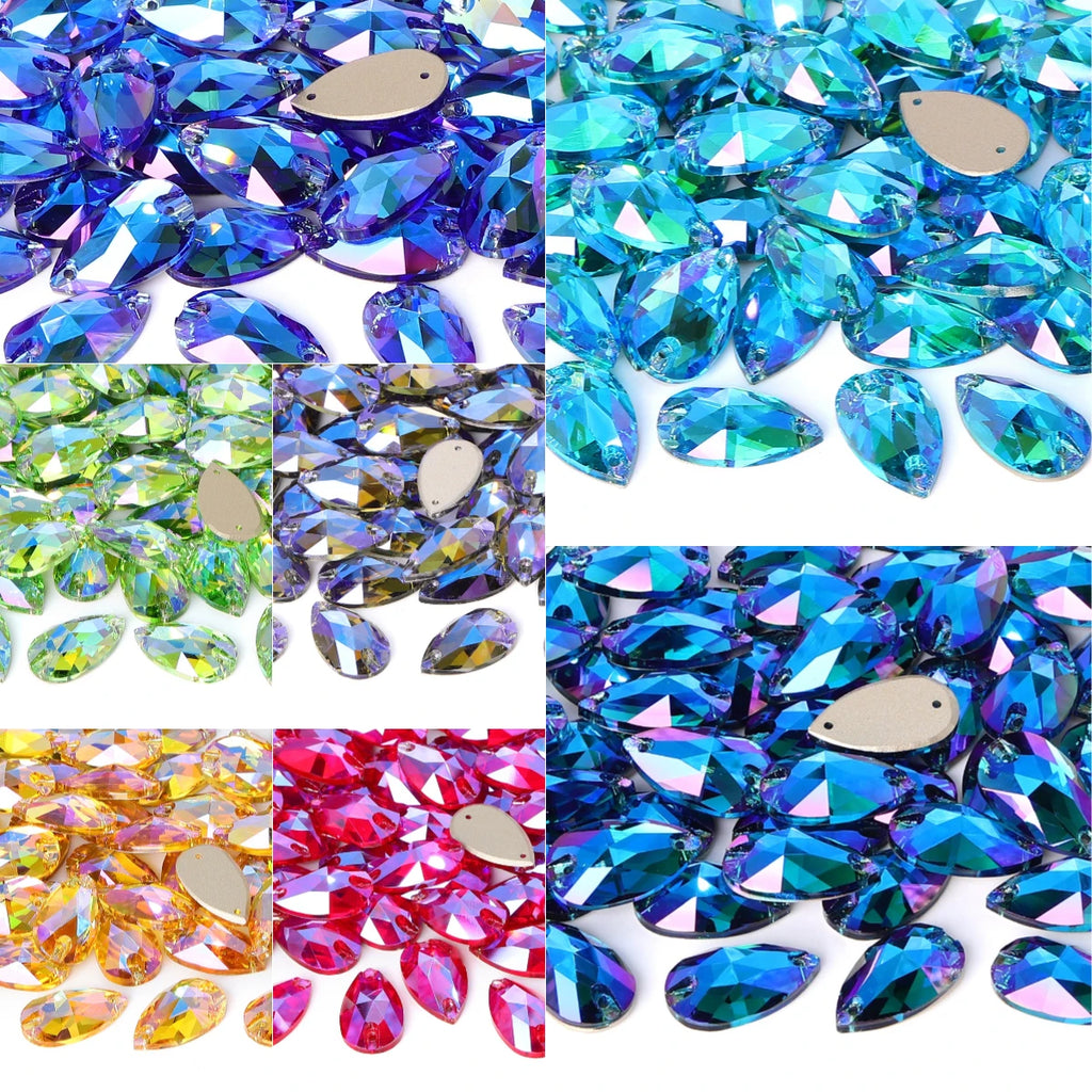 QIYI New Product Explosion Shimmer Sew on Pure Hard Glass Crystal Rhinestones 7*12mm/10*14mm/11*18mm/13*22mm/17*28mm for Garment