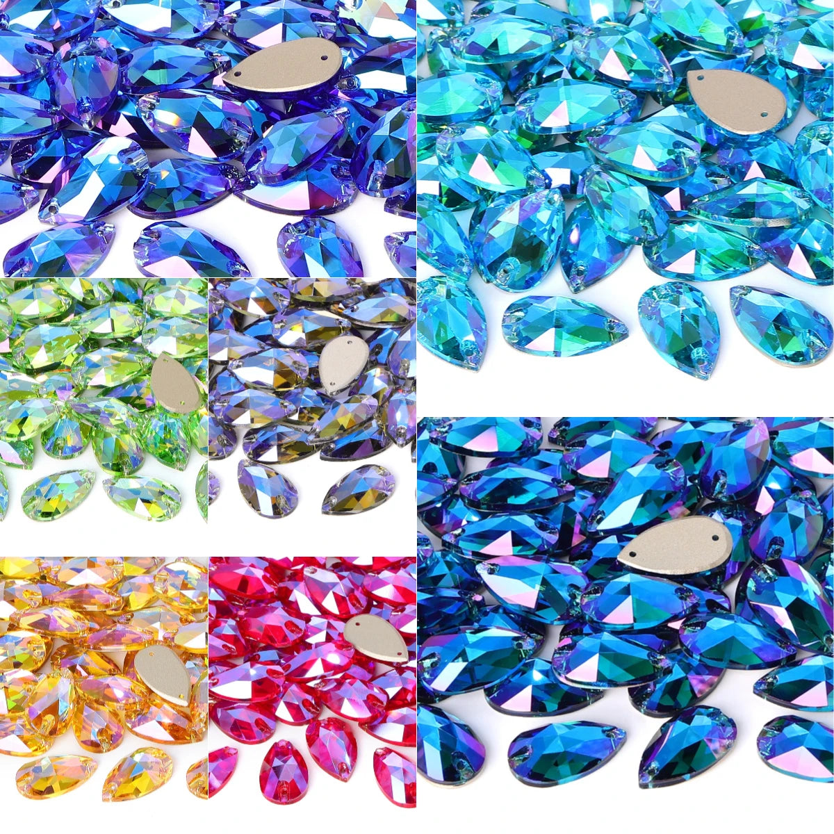 QIYI New Product Explosion Shimmer Sew on Pure Hard Glass Crystal Rhinestones 7*12mm/10*14mm/11*18mm/13*22mm/17*28mm for Garment