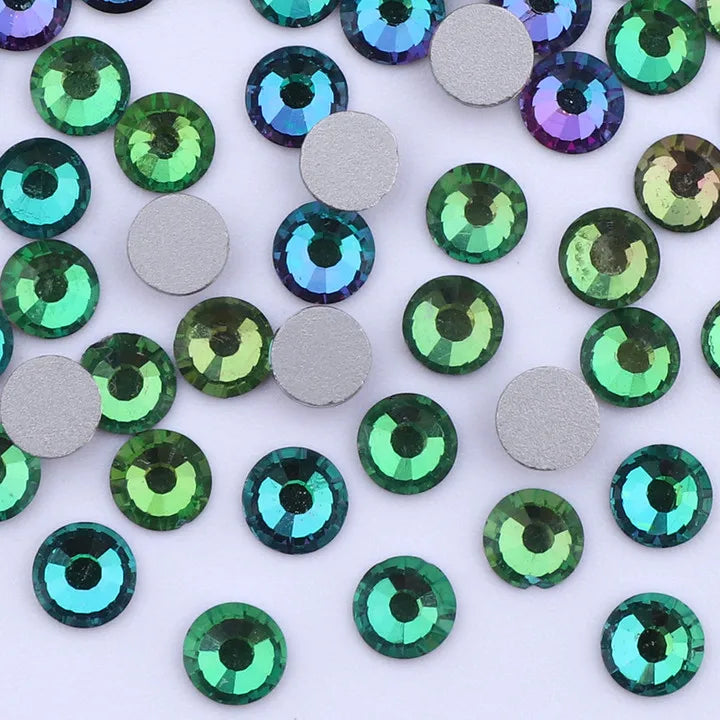 Crystal Sticker Wholesale Bulk Green Flame Glitter Flatback Rhinestones SS3-SS50 Non Hotfix Strass Glue on Nail Art Decoration