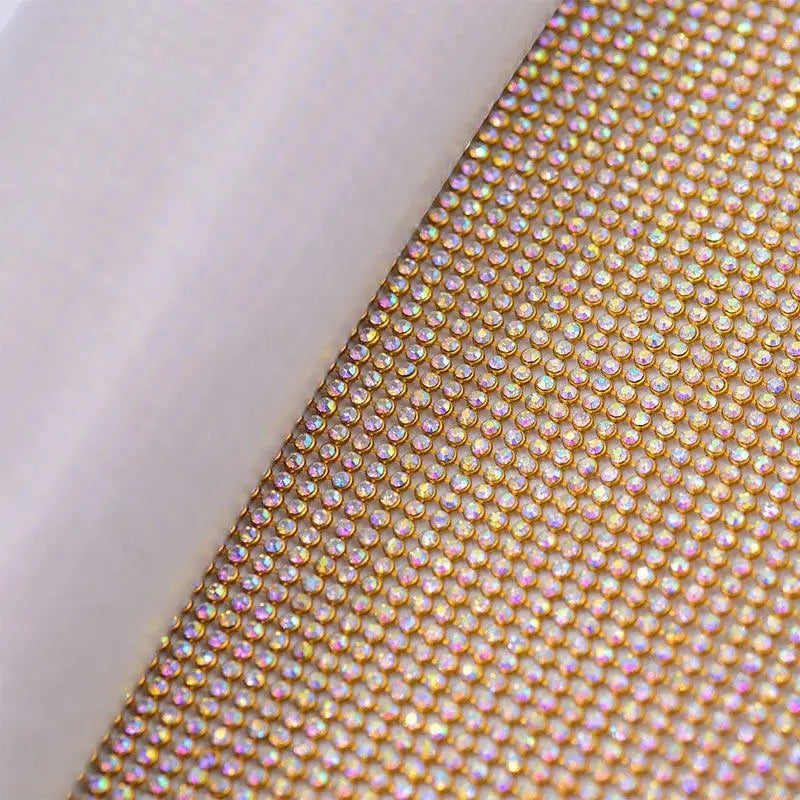 45*120cm 3mm SS12 High Quality Glass Crystal Hot Fix Rhinestone Aluminum Mesh Metallic Adhesive Sheets for Dancing Garment