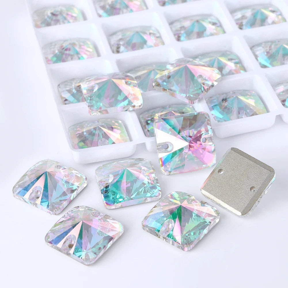 Rivoli Square 15Colors K9 Ready to Ship Glass Sew-on Rhinestone Bling Bling Accessories for Decoration Garments Dress